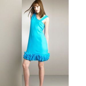 Alice + Olivia Blue Ruffle-hem Silk Cocktail Dress